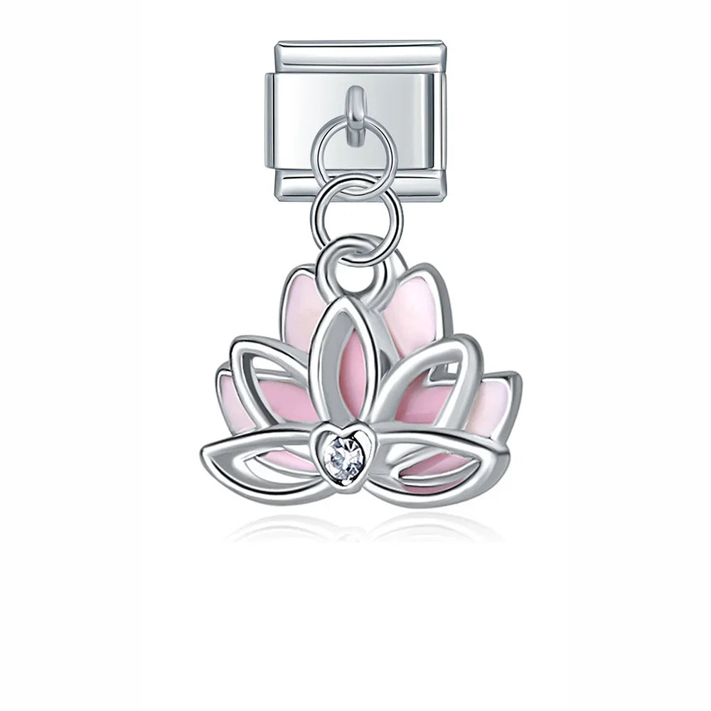 Italian charm bracelet - The lotus flower represents purity, enlightenment, and rebirth.