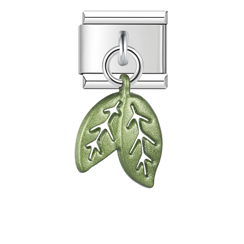 Italian charm bracelet - Leaves often symbolize growth, hope, and renewal.