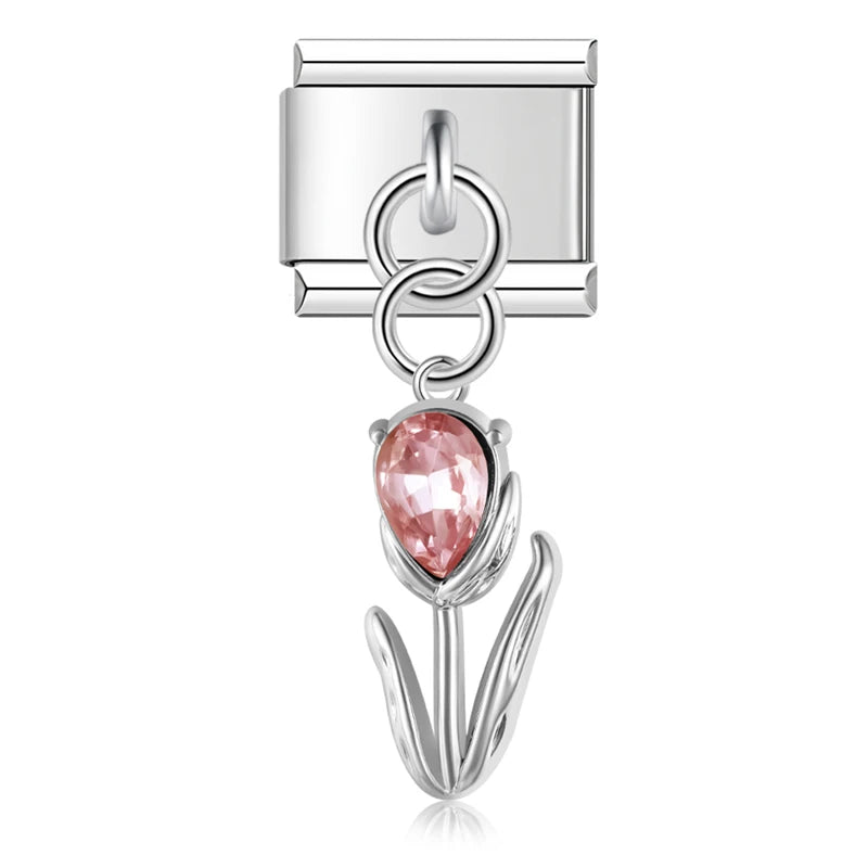 Italian charm bracelet - The tulip symbolizes perfect love, making this a romantic and thoughtful gift.