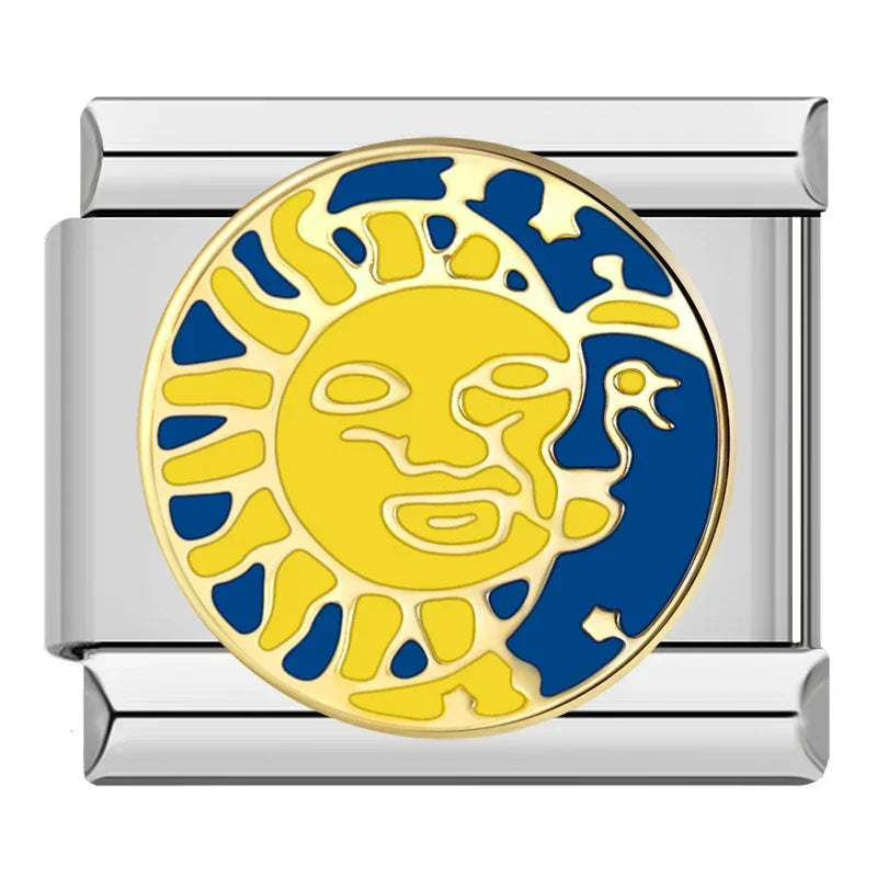Italian charm bracelet - The sun often represents life, energy, and positivity, while the moon symbolizes mystery, change, and dreams. Together, they can represent balance and harmony.