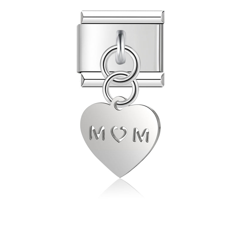 Italian charm bracelet - The heart symbolizes love and affection. The letters 'MOM' directly express love and appreciation for a mother.