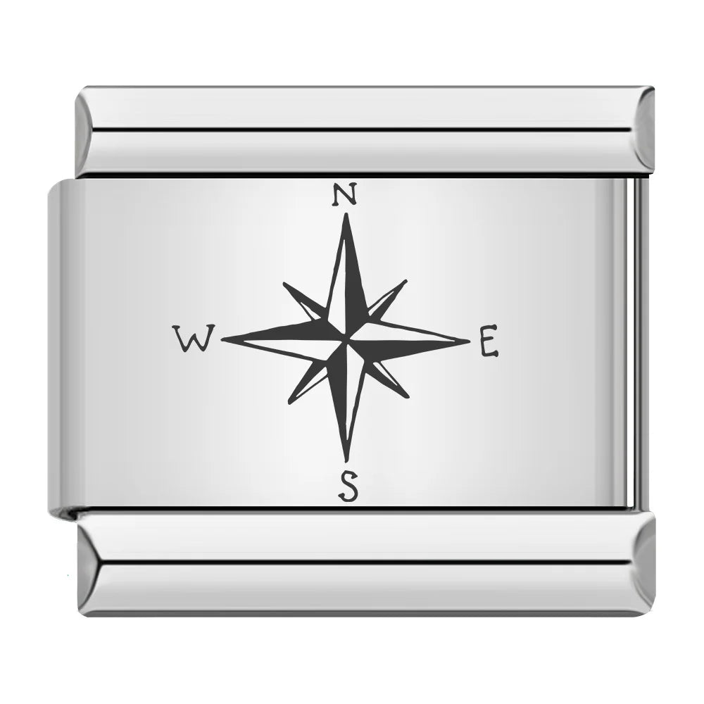 Italian charm bracelet - A compass represents guidance, direction, and the pursuit of goals. It symbolizes adventure, exploration, and finding one's way in life.