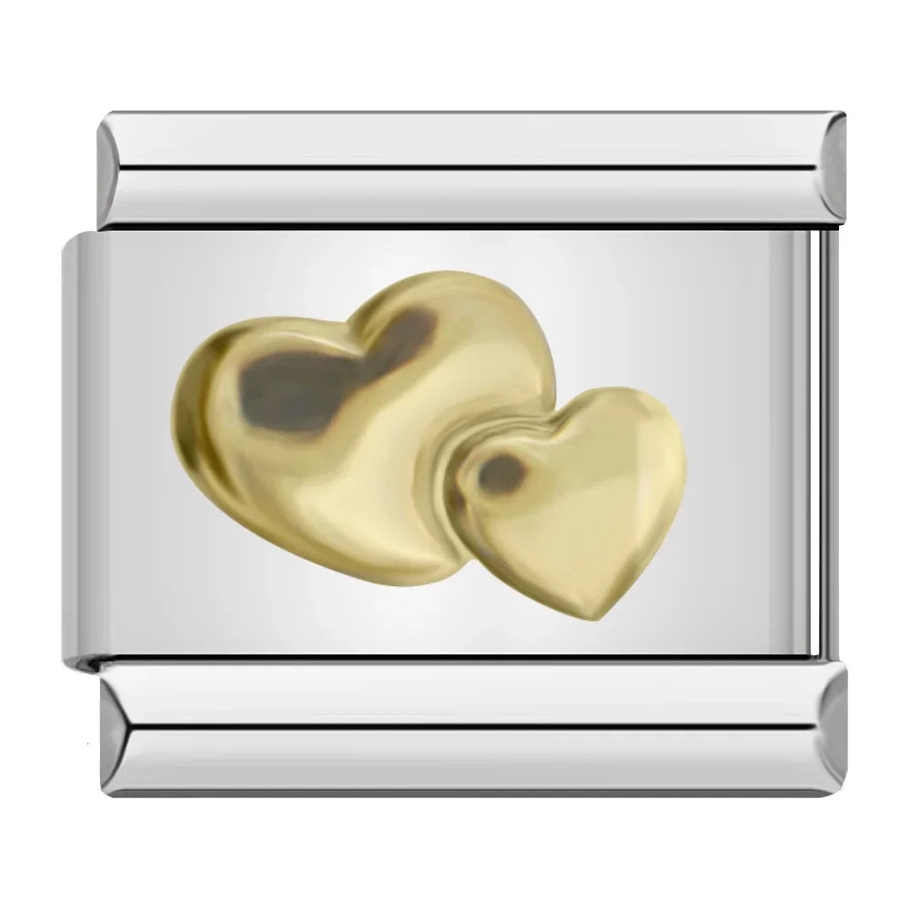Twin Gold Hearts Charm