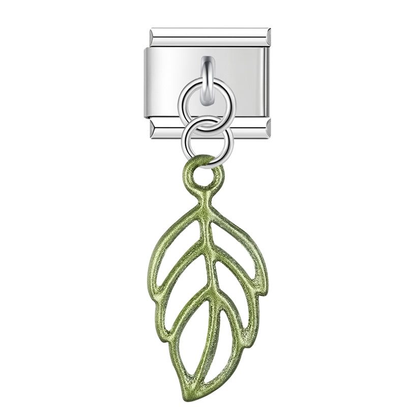 Italian charm bracelet - Leaves often symbolize growth, renewal, and hope.