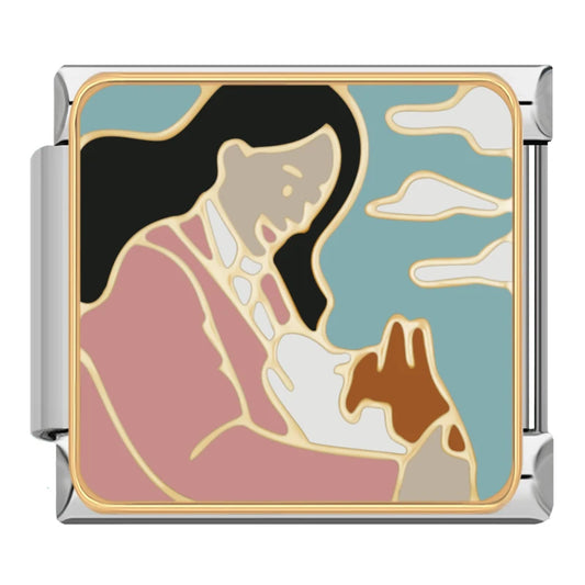 Italian charm bracelet -  A mother holding a child represents love, care, and the strong bond between them.