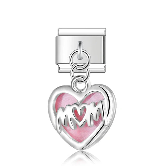 Italian charm bracelet -  The heart symbolizes love and affection. The word 'MOM' celebrates motherhood and the unique bond between a mother and child.