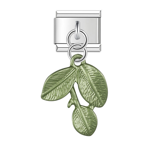Italian charm bracelet -  Leaves often symbolize growth, renewal, and the beauty of nature.