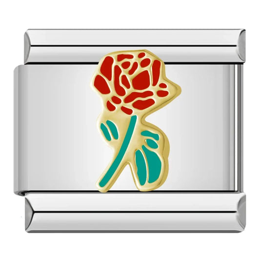 Italian charm bracelet -  The rose is often associated with love, beauty, and passion. It is a classic symbol of romance and appreciation.
