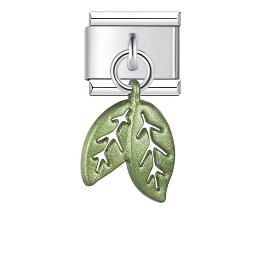 Italian charm bracelet -  Leaves often symbolize growth, hope, and renewal.