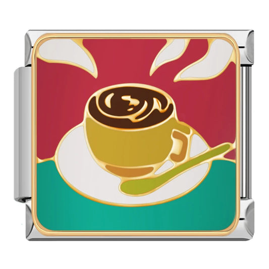 Italian charm bracelet -  Coffee cups symbolize warmth, comfort, and social connection.
