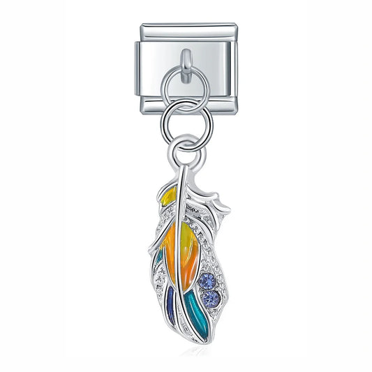 Italian charm bracelet -  Feathers often symbolize freedom, courage, and spiritual connection.