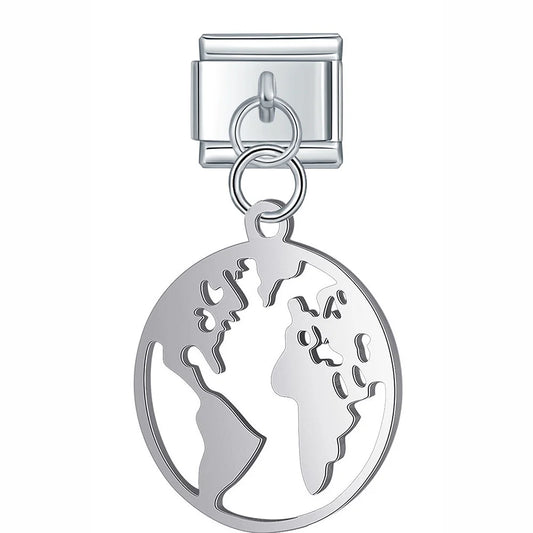 Italian charm bracelet -  The globe represents travel, adventure, and a connection to the world.
