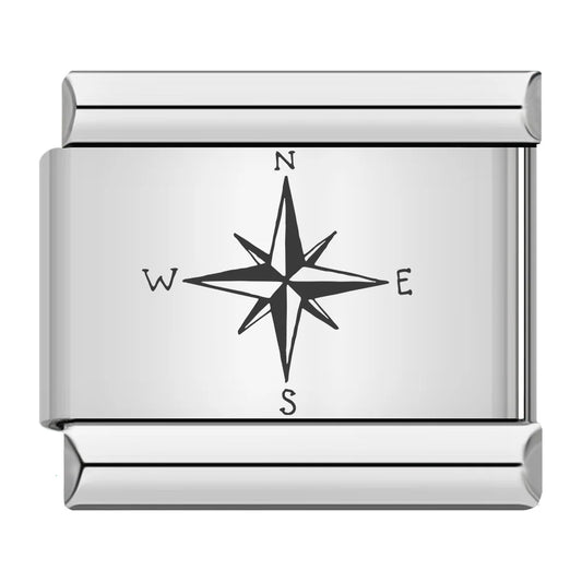Italian charm bracelet -  A compass represents guidance, direction, and the pursuit of goals. It symbolizes adventure, exploration, and finding one's way in life.