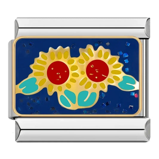 Blauer Hintergrund Twin Sonnenblumen Charm
