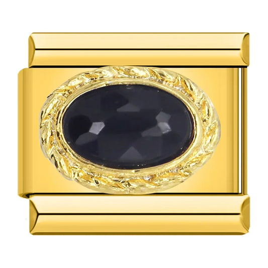 Oval Black CZ Gold Link