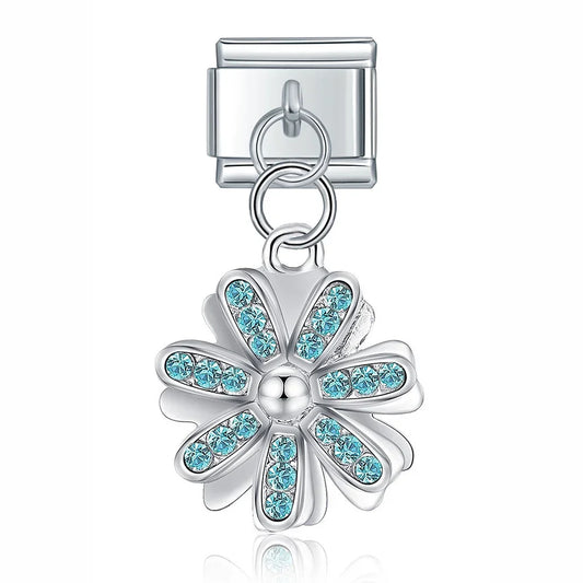 Blue Crystal Daisy Flower Charm