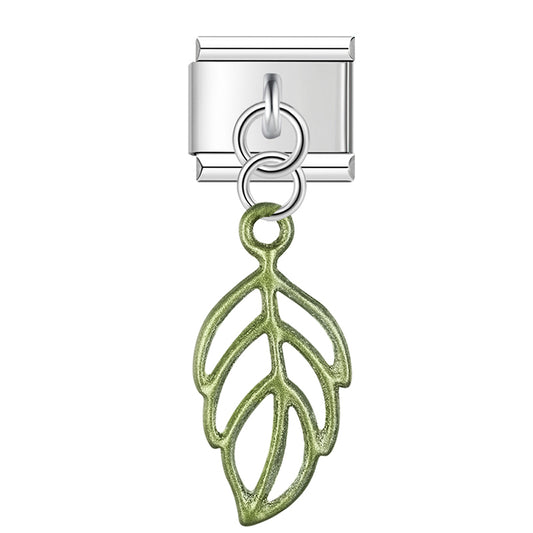 Italian charm bracelet -  Leaves often symbolize growth, renewal, and hope.