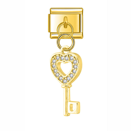 Italian charm bracelet -  The heart symbolizes love, affection, and connection. The key represents unlocking secrets, opportunities, and the heart itself.