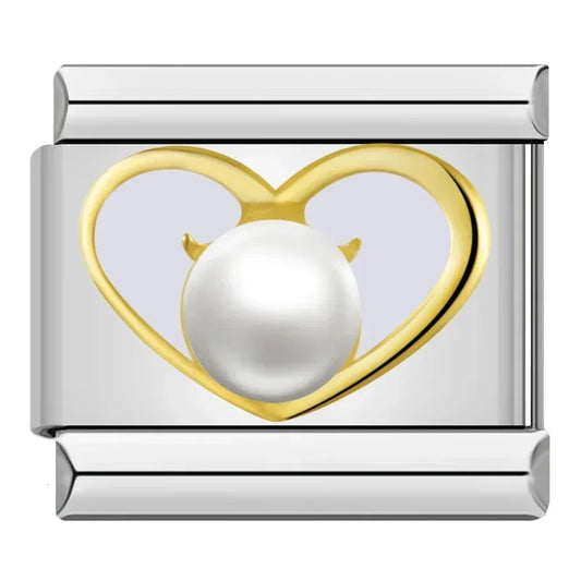 Italian charm bracelet -  The heart symbolizes love, affection, and connection, while the pearl is a symbol of purity, wisdom, and serenity.