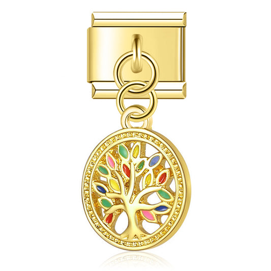 Italian charm bracelet -  The Tree of Life represents personal growth and the connection to one's roots, often symbolizing family, wisdom, and balance.